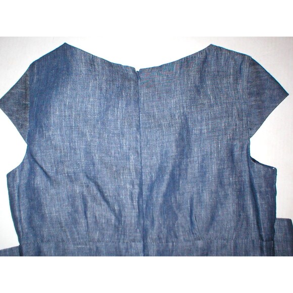 New $189 Womens Taylor Dress 8 Dark Denim 100% Linen Flower Pin Jean Color Blue - Picture 4 of 4